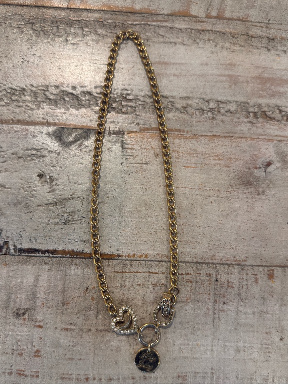 Vintage Juicy Couture Gold Tone Curb Chain Toggle Charm Necklace